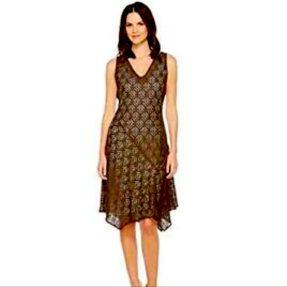 Nic + Zoe First Bloom Dark Truffle Brown Lace Overlay Dress XS